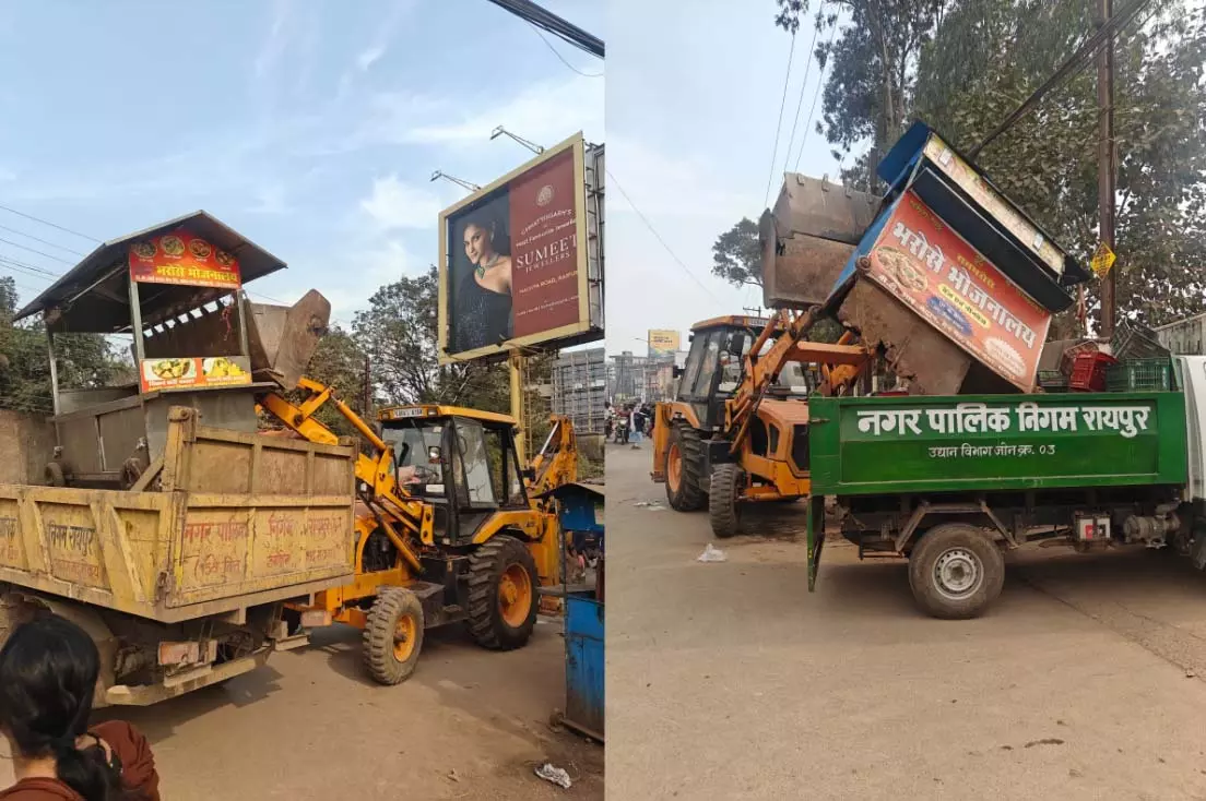 रायपुर में टीम प्रहरी ने अभियान चलाकर 17 ठेले जब्त किए, 12 अवैध कब्जे हटाए