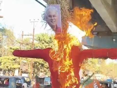 भूपेश बघेल के बयान पर उबाल, भाजयुमो ने फूंका पूर्व मुख्यमंत्री का पुतला