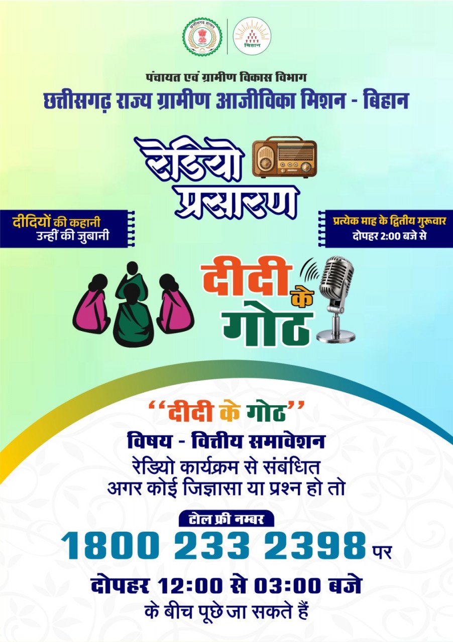 वित्तीय समावेशन पर आधारित ‘दीदी के गोठ’ का छठवां एपिसोड 8 जनवरी को होगा प्रसारित