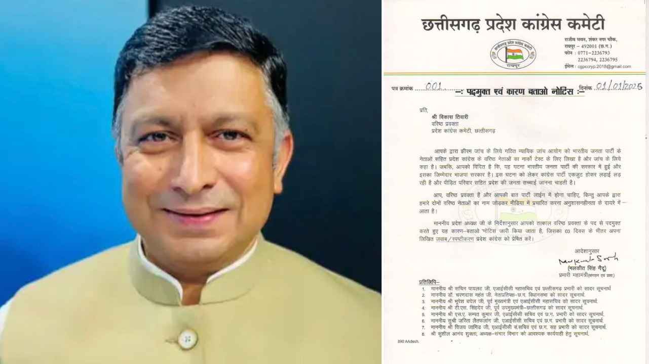 कांग्रेस नेता विकास तिवारी प्रदेश प्रवक्ता पद से हटाए गए,निष्कासन भी संभव