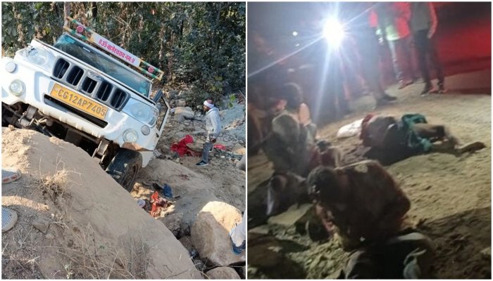 सगाई से लौट रही पिकअप खाई में गिरी, चार की मौत, दस से अधिक घायल