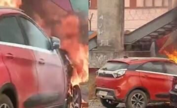 जिला कोर्ट परिसर के पास खड़ी कार में लगी आग, इलाके में मचा हड़ंकप