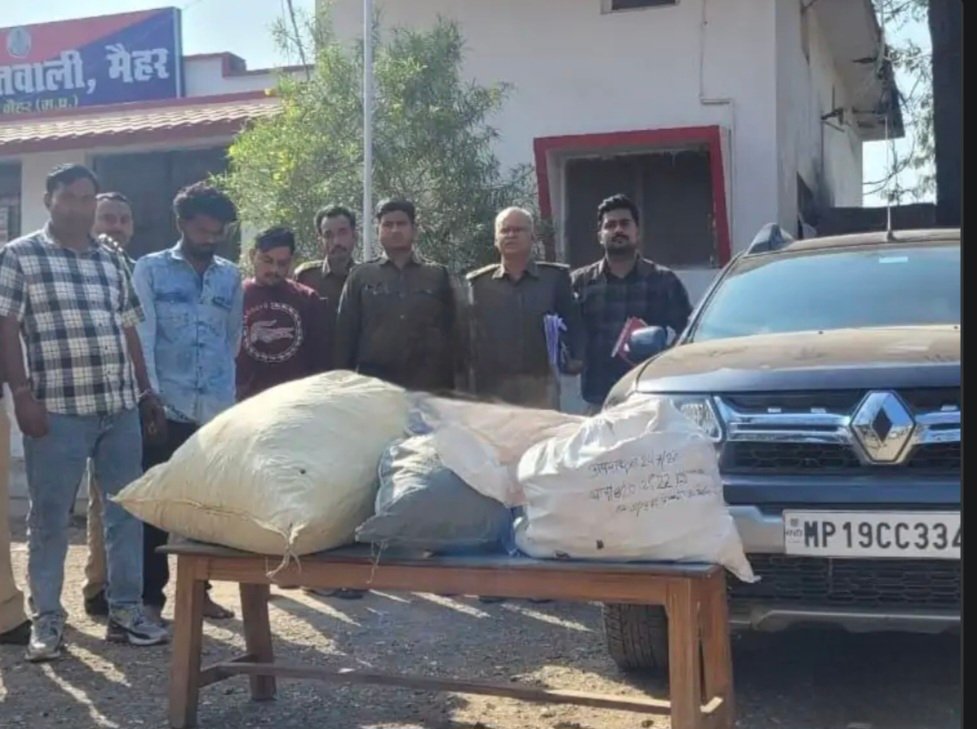 मैहर में बड़ी कार्रवाई: 27 किलो गांजा और 221 शीशी कफ सिरप जब्त, कार समेत तीन आरोपी गिरफ्तार