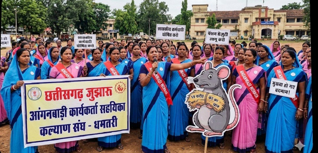 धमतरी में आंगनवाड़ी दीदियों का हल्लाबोल: ‘मुसवा होंगे बदनाम’ गीत गाकर सरकार को दिखाया आईना!