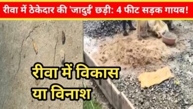 रीवा में  ठेकेदार की ‘जादुई छड़ी’ से 4 फीट सड़क गायब! कोठी में भ्रष्टाचार की ‘कंक्रीट’ बिछी