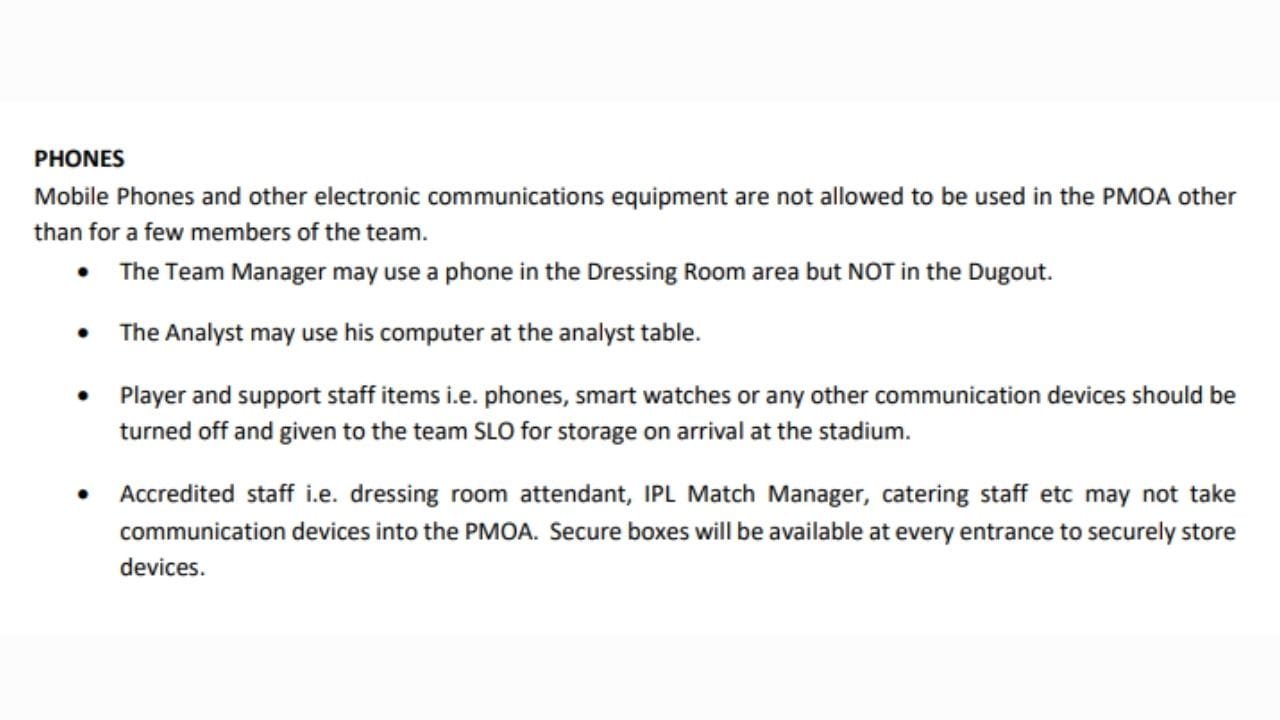 Ipl Mobile Phone Use Rule