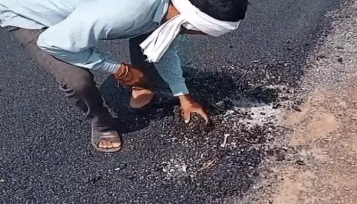 बिलासपुर में 1.40 करोड़ की सड़क पर भ्रष्टाचार के आरोप, हाथ से उखड़ रही डामर की परत