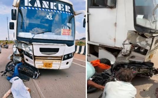 रायपुर-अभनपुर मार्ग पर दर्दनाक हादसा: लग्जरी बस की टक्कर से बाइक सवार युवक की मौ