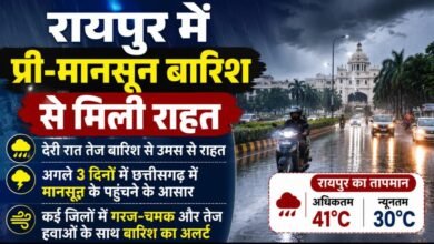 CG Weather Update : रायपुर में प्री-मानसून बारिश से मिली राहत, अगले 3 दिनों में मानसून के छत्तीसगढ़ पहुंचने के आसार