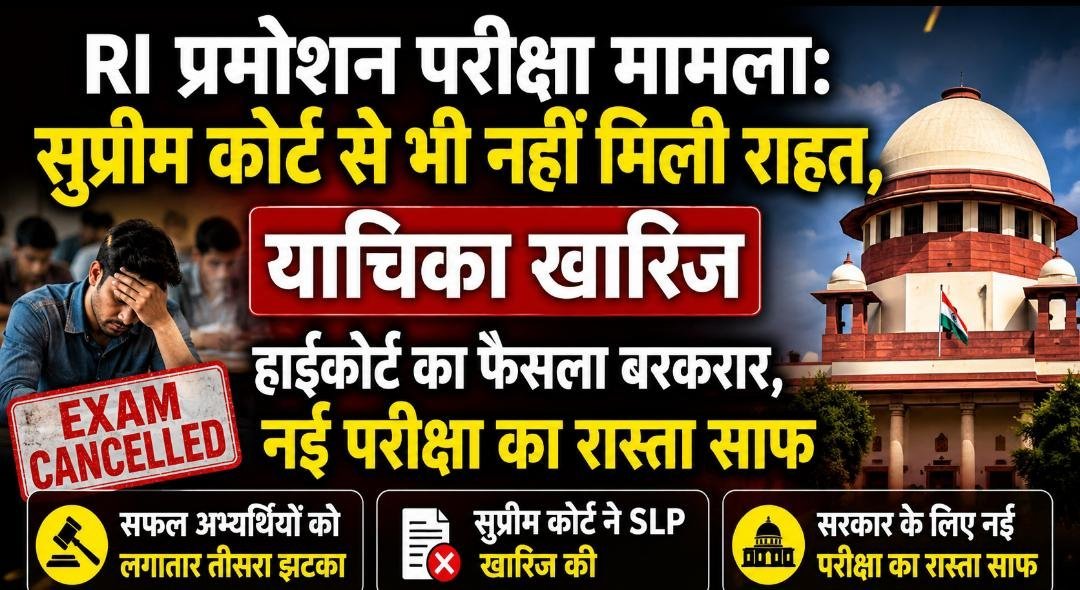 RI प्रमोशन परीक्षा पर बड़ा फैसला: सुप्रीम कोर्ट की सख्ती, याचिका खारिज, नई परीक्षा आयोजित करने का रास्ता हुआ साफ
