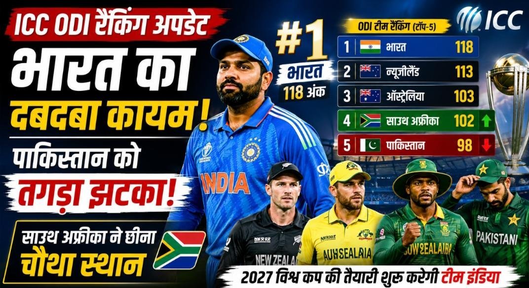 ICC रैंकिंग में भारत का दबदबा कायम: नंबर-1 पर बरकरार टीम इंडिया, पाकिस्तान को लगा तगड़ा झटका ICC रैंकिंग में भारत का दबदबा कायम: नंबर-1 पर बरकरार टीम इंडिया, पाकिस्तान को लगा तगड़ा झटका