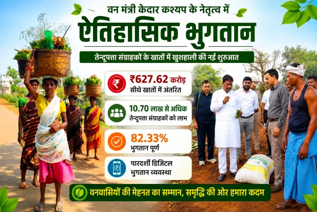 तेन्दूपत्ता संग्राहकों को बड़ी राहत: ₹627.62 करोड़ ट्रांसफर, केदार कश्यप के नेतृत्व में भुगतान अभियान तेज