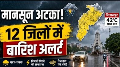 छत्तीसगढ़ में बदला मौसम का मिजाज, अगले 5 दिन बारिश और तेज हवाओं के आसार; 12 जिलों में अलर्ट