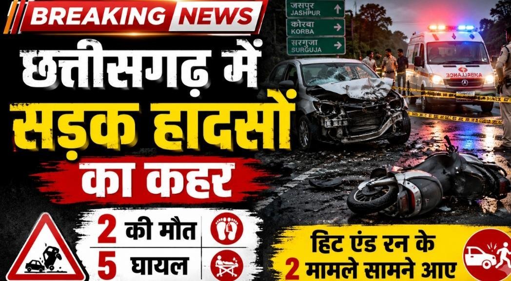 छत्तीसगढ़ में सड़क हादसों का कहर: जशपुर-कोरबा में 2 की मौत, हिट एंड रन के 2 मामलों समेत 5 लोग गंभीर घायल
