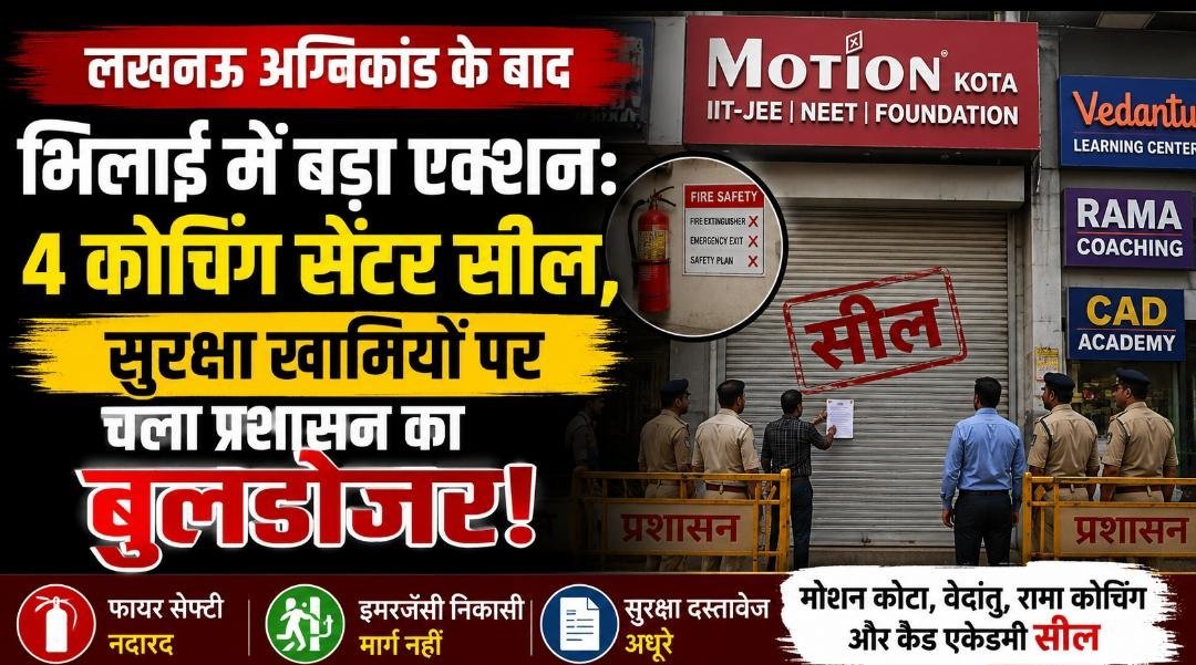 ‘न फायर सेफ्टी, न इमरजेंसी इंतजाम’: भिलाई में 4 कोचिंग सेंटर सील, प्रशासन ने दिखाई सख्ती