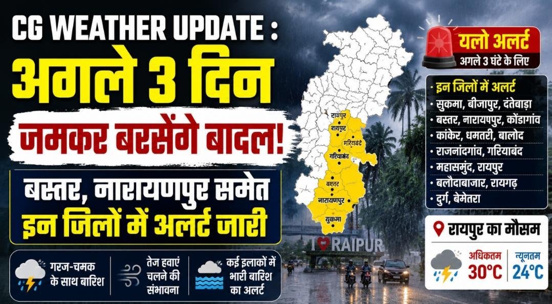 CG Rain Alert: कई जिलों में गरज-चमक के साथ बारिश की संभावना