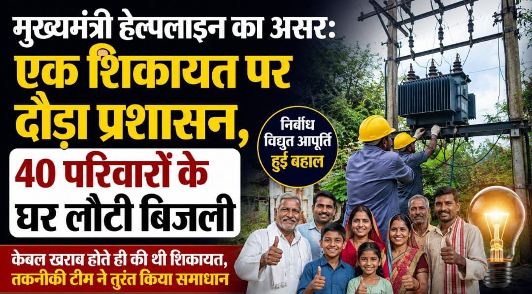 मुख्यमंत्री हेल्पलाइन का असर: 40 परिवारों की बिजली समस्या का तत्काल समाधान, निर्बाध विद्युत आपूर्ति बहाल