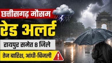 रायपुर सहित कई जिलों में भारी बारिश का रेड अलर्ट: तेज हवाएं, बिजली गिरने की चेतावनी; मौसम विभाग ने जारी की एडवाइजरी