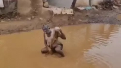 सड़क बनी ‘तालाब’, बीच सड़क पर बैठकर नहाने लगा ग्रामीण: CM से लगाई गुहार-‘उग्र आंदोलन के लिए मजबूर मत कीजिए’, 3 दिन से आमरण अनशन जारी