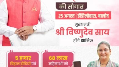 रक्षाबंधन से पहले बहनों को बड़ी सौगात: CM साय आज डौण्डीलोहारा से 67.28 लाख खातों में भेजेंगे 631 करोड़ रुपए