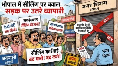 सीलिंग के विरोध में भोपाल के व्यापारियों का प्रदर्शन, सड़क पर उतरे दुकानदार