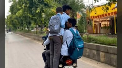 बिलासपुर में बाइक स्टंट का खतरनाक खेल, एक वाहन पर 5 सवार; नंबर प्लेट की जगह लिखा ‘जय महाकाल’