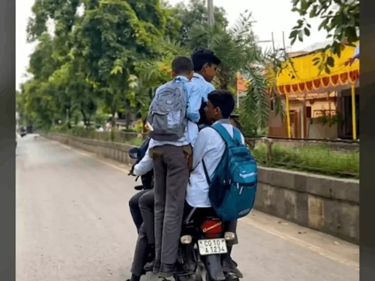 बिलासपुर में बाइक स्टंट का खतरनाक खेल, एक वाहन पर 5 सवार; नंबर प्लेट की जगह लिखा ‘जय महाकाल’