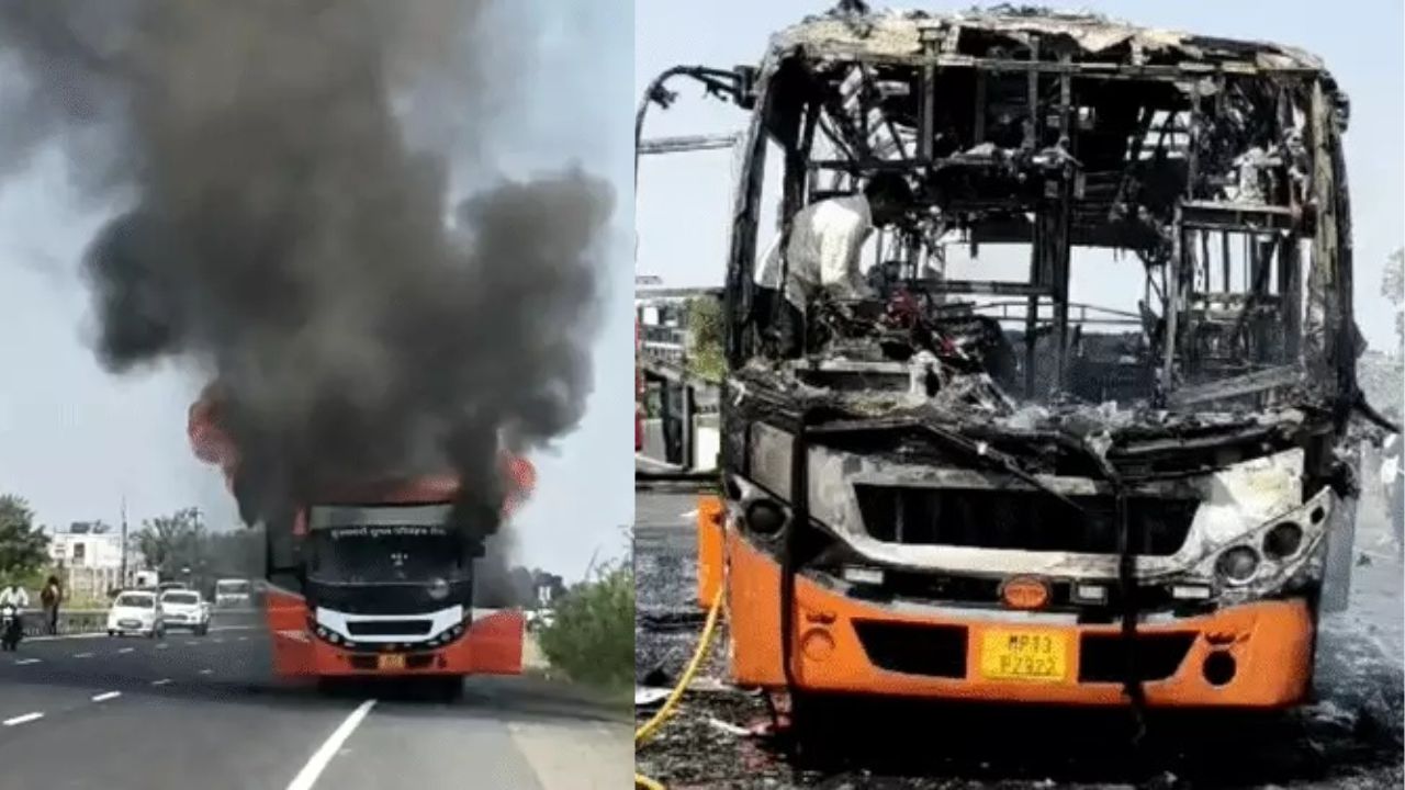 पहले टायर फटा, फिर लगी आग, देखते ही देखते जलकर खाक हुई सुगम परिवहन सेवा की बस पहले टायर फटा, फिर लगी आग, देखते ही देखते जलकर खाक हुई सुगम परिवहन सेवा की बस