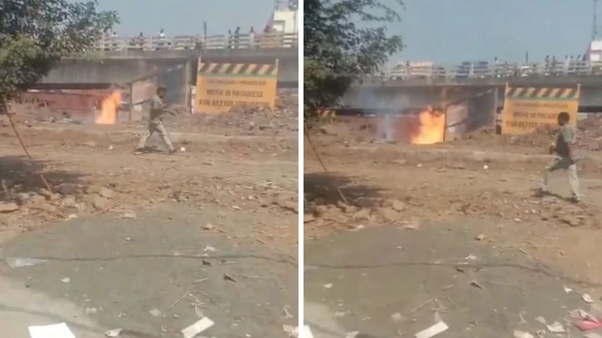 भोपाल के छोला इलाके में गैस पाइपलाइन में लगी आग, जेसीबी से खुदाई के दौरान हुआ रिसाव, पुलिस ने लोगों को हटाया